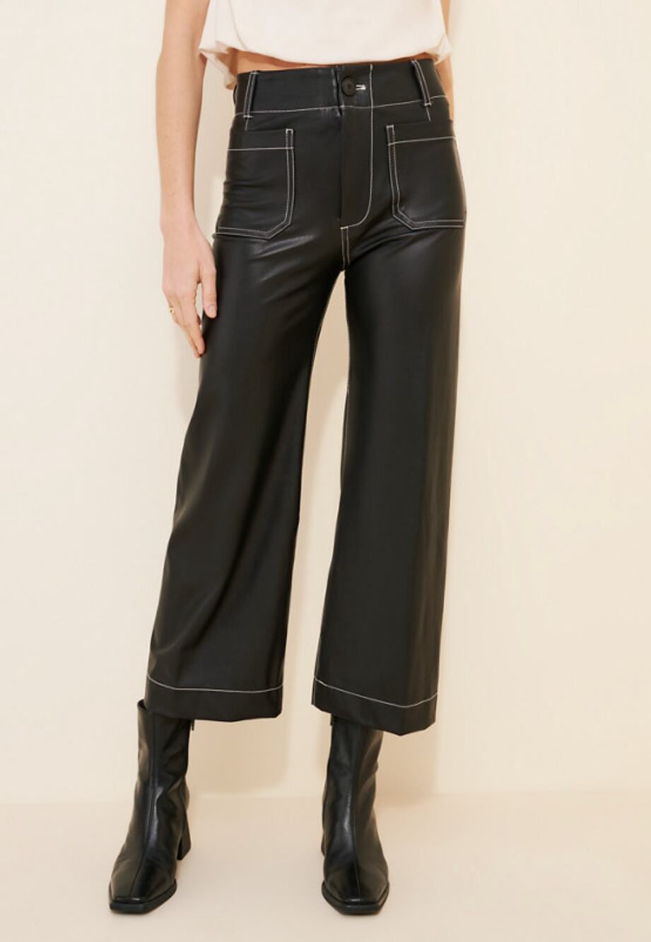 MAEVE The Colette Cropped Wide Leg Pants in Vegan Leather Size 27